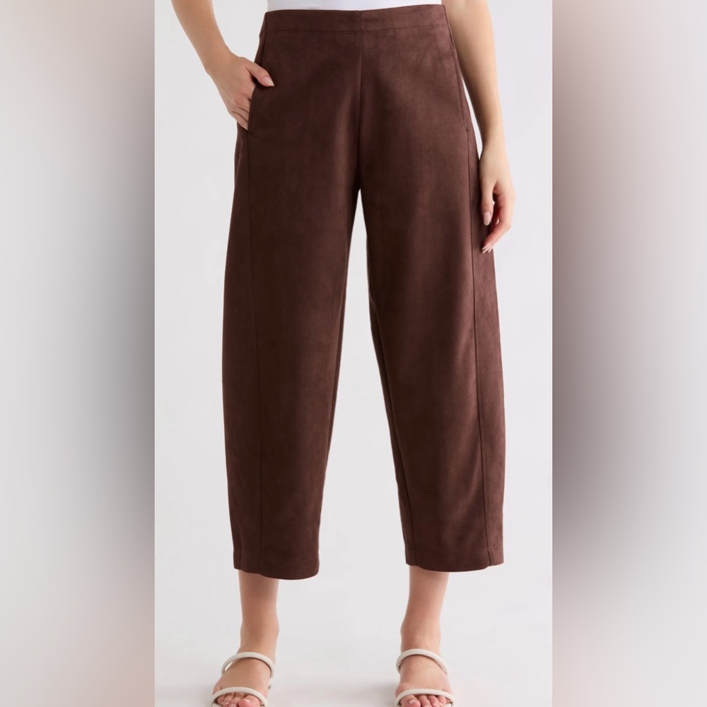 Max Studio London Barrel Leg Trousers Brown Mid Rise Ankle Length Size S NWT